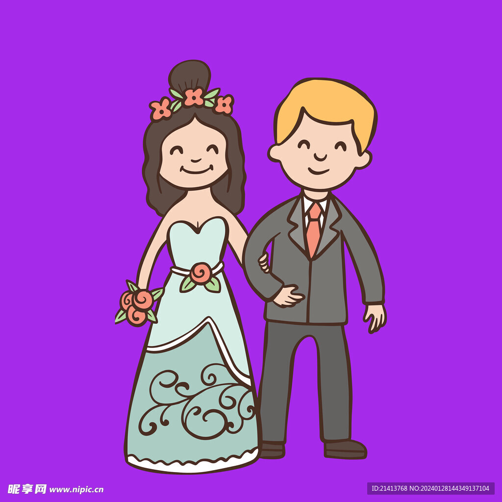 手绘结婚男女
