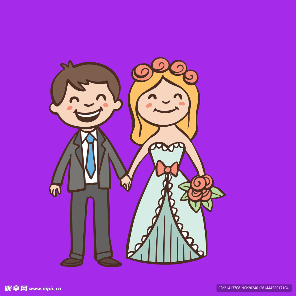手绘结婚男女