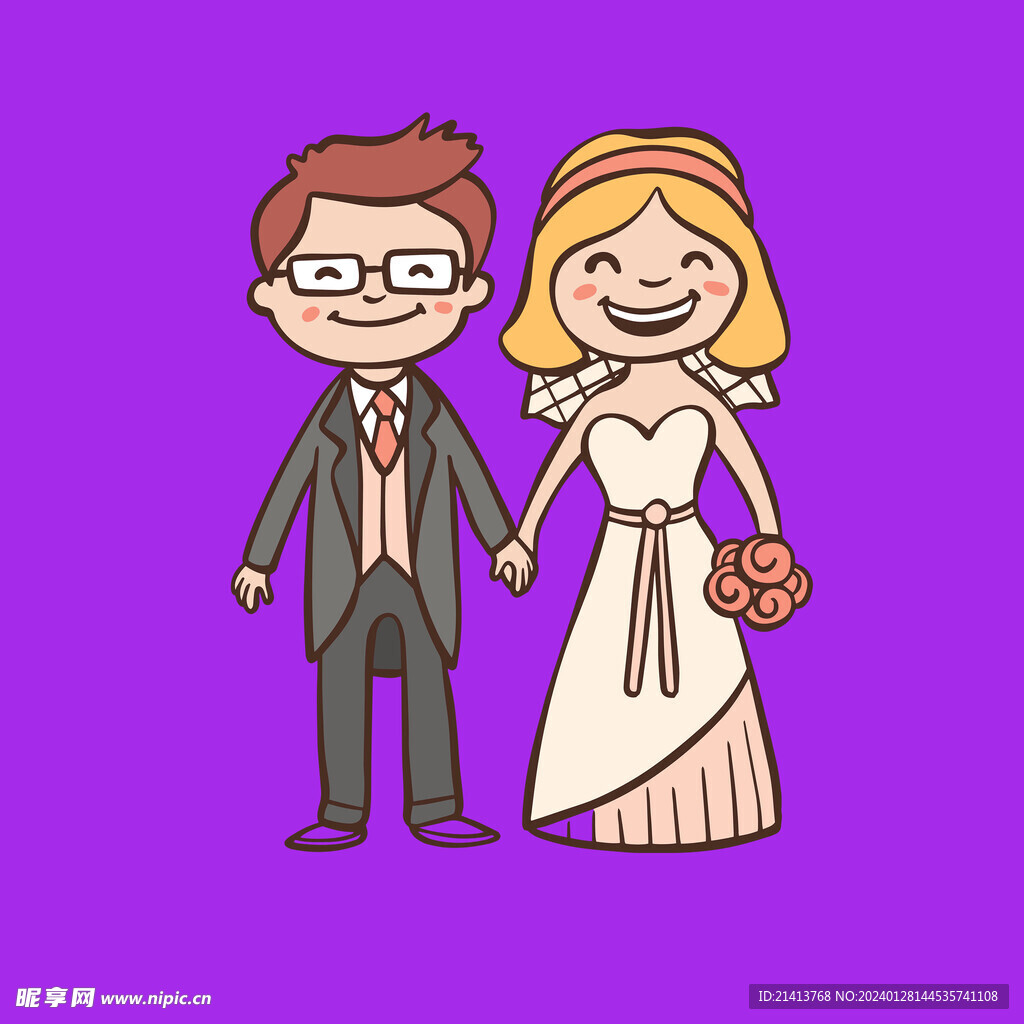 手绘结婚男女