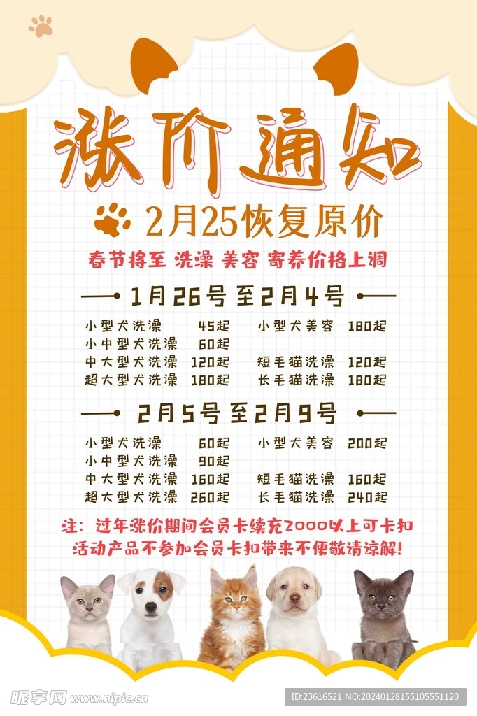宠物店涨价通知