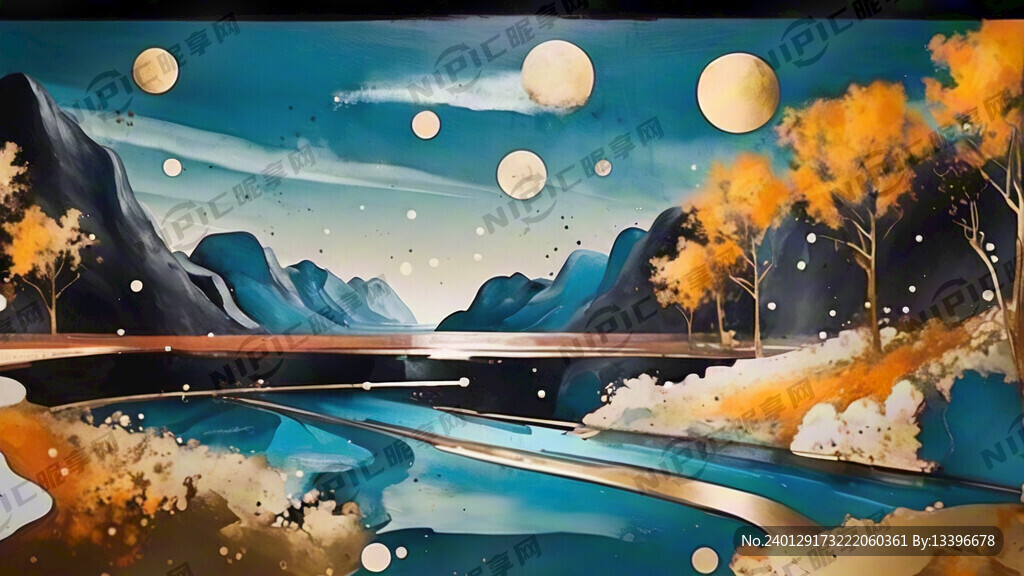 抽象山水 赤水河谷 主色蓝金色