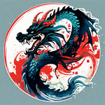 彩色的中国龙形的剪影组成的标志。画风简约