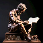人物雕塑  读书   底座  铜制