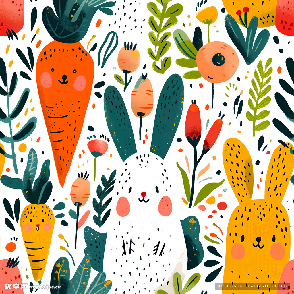 时尚兔子萝卜花纹图案