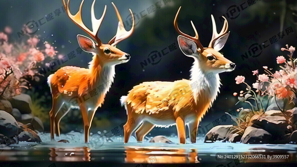 青山绿水小溪鹿