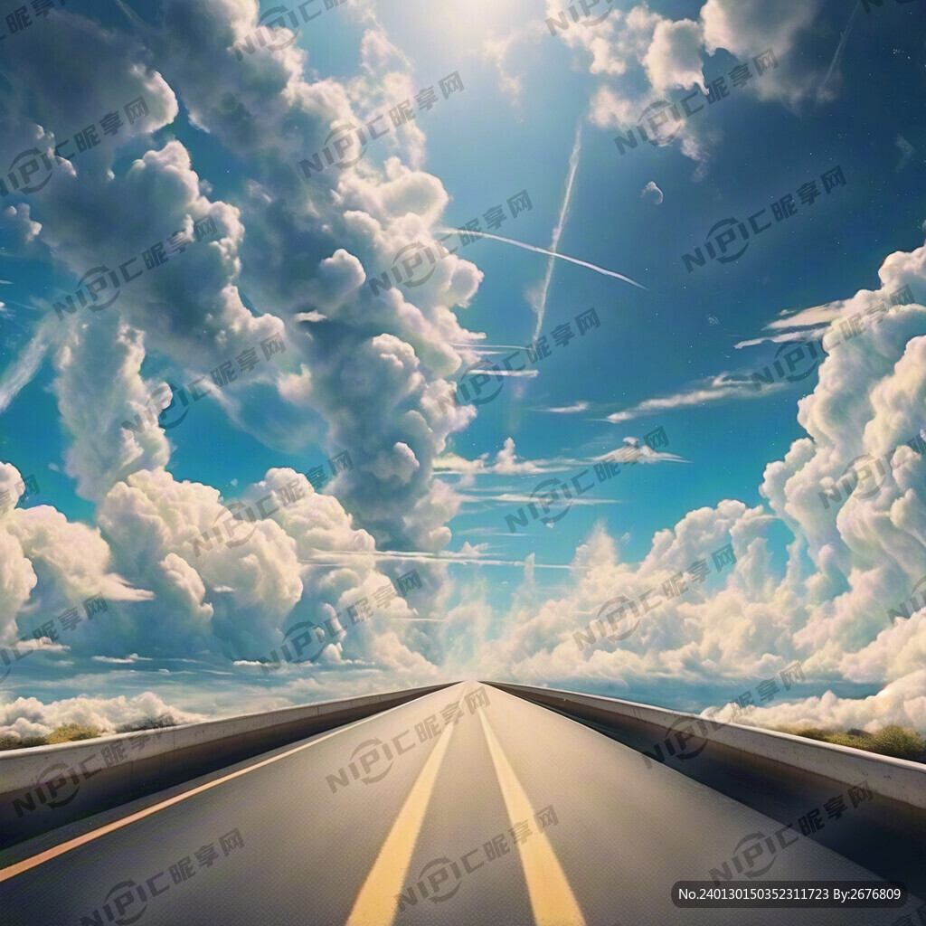 天空白云直线公路