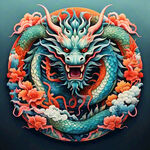 中国龙，正面，彩色国潮风插画，画面左右对称，细节清晰