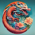 中国龙，正面，彩色国潮风插画，画面左右对称，细节清晰
