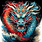中国龙，正面，彩色国潮风插画，画面左右对称，细节清晰