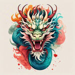 中国龙，正面，彩色国潮风插画，画面左右对称，细节清晰