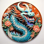 中国龙，正面，彩色国潮风插画，画面左右对称，细节清晰
