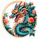 中国龙，正面，彩色国潮风插画，画面左右对称，细节清晰