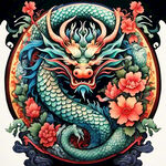 中国龙，正面，彩色国潮风插画，画面左右对称，细节清晰