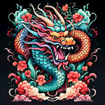 中国龙，正面，彩色国潮风插画，画面左右对称，细节清晰