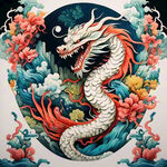 中国龙，正面，彩色国潮风插画，画面左右对称，细节清晰