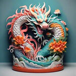 中国龙，正面，彩色国潮风插画，画面左右对称，细节清晰
