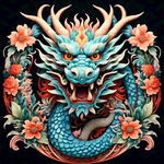 中国龙，正面，彩色国潮风插画，画面左右对称，细节清晰