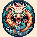 中国龙，正面，彩色国潮风插画，画面左右对称，细节清晰