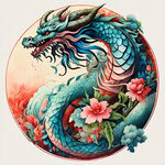 中国龙，正面，彩色国潮风插画，画面左右对称，细节清晰