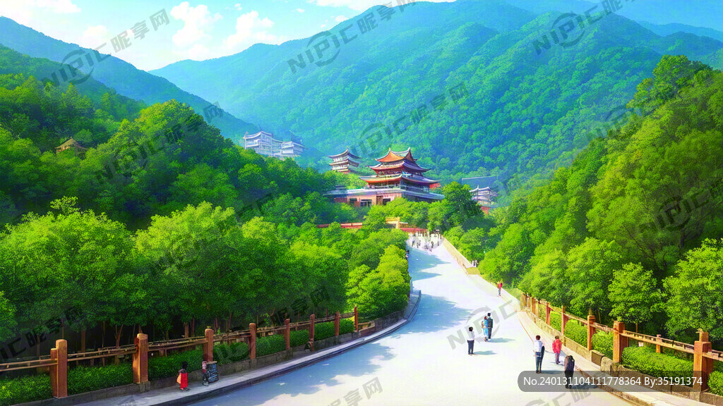 杭州玉皇山 秀丽景色  漫画风