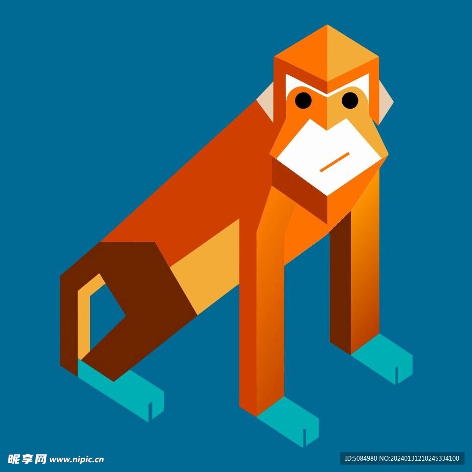 3D视图的长鼻猴