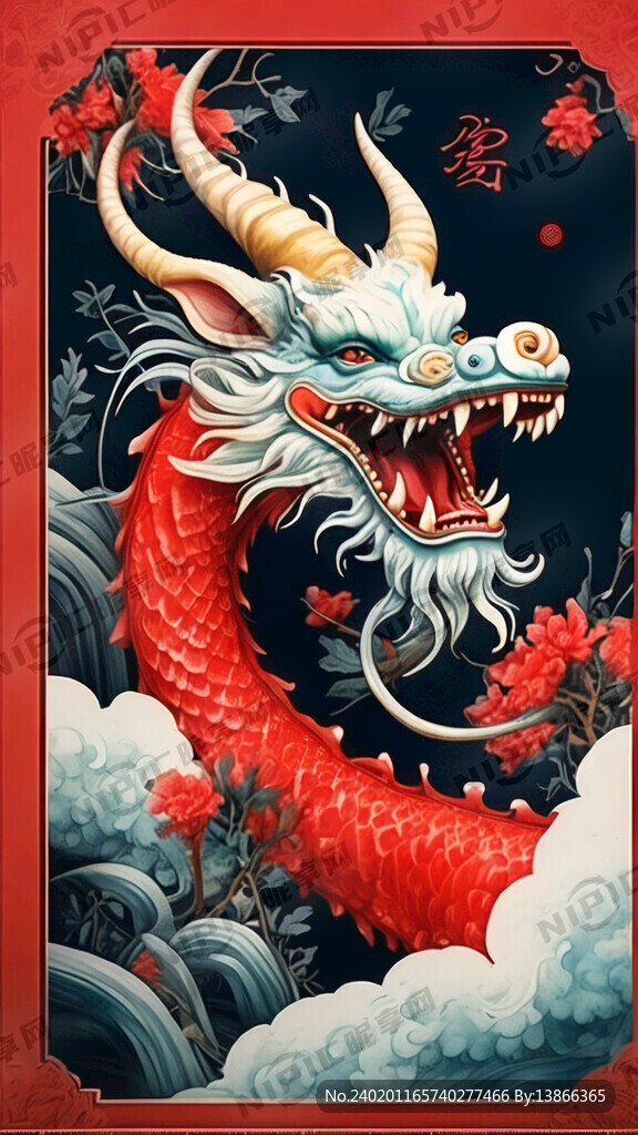 龙年放假通知 中国风红色 海报