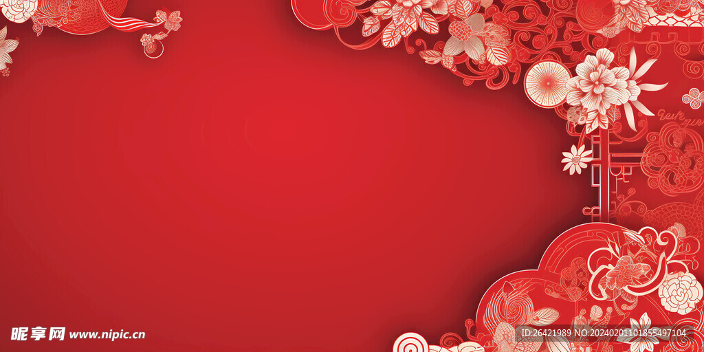 春节框架简约红色中国花朵背景
