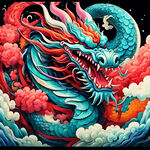 中国龙，正面，彩色国潮风插画，画面左右对称，细节清晰