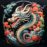中国龙，正面，彩色国潮风插画，画面左右对称，细节清晰