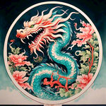中国龙，正面，彩色国潮风插画，画面左右对称，细节清晰