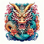 中国龙，正面，彩色国潮风插画，画面左右对称，细节清晰