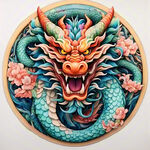 中国龙，正面，彩色国潮风插画，画面左右对称，细节清晰