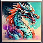 中国龙，正面，彩色国潮风插画，画面左右对称，细节清晰