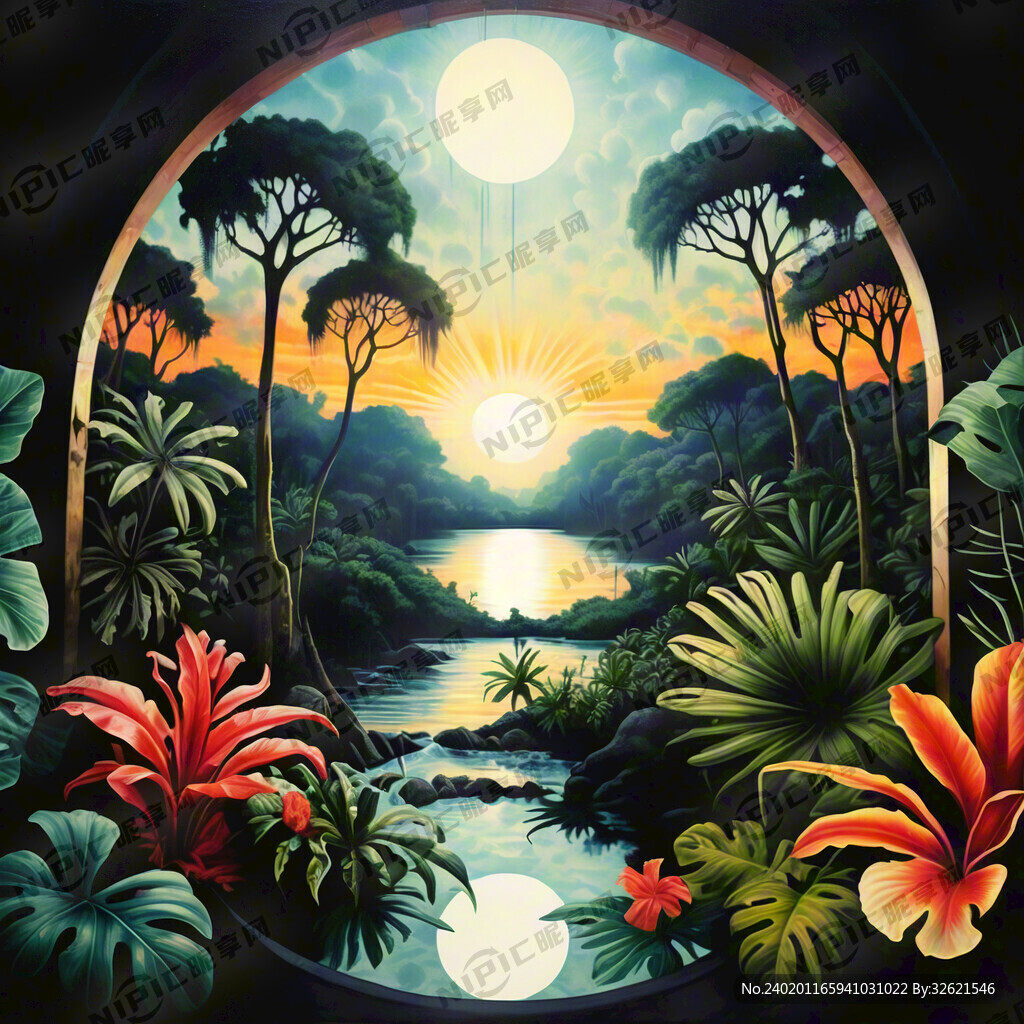 热带雨林日出 热带植物 时尚的