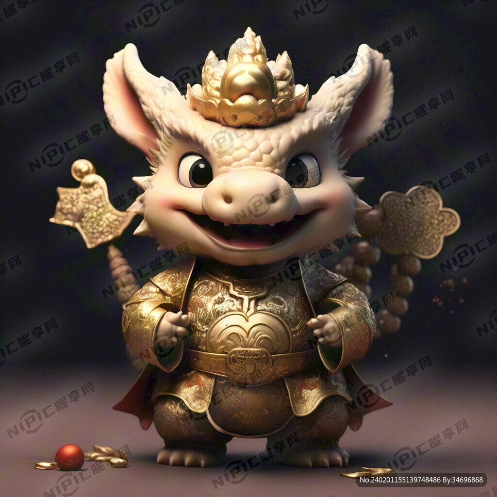 可爱 福瑞龙穿着财神服装 体