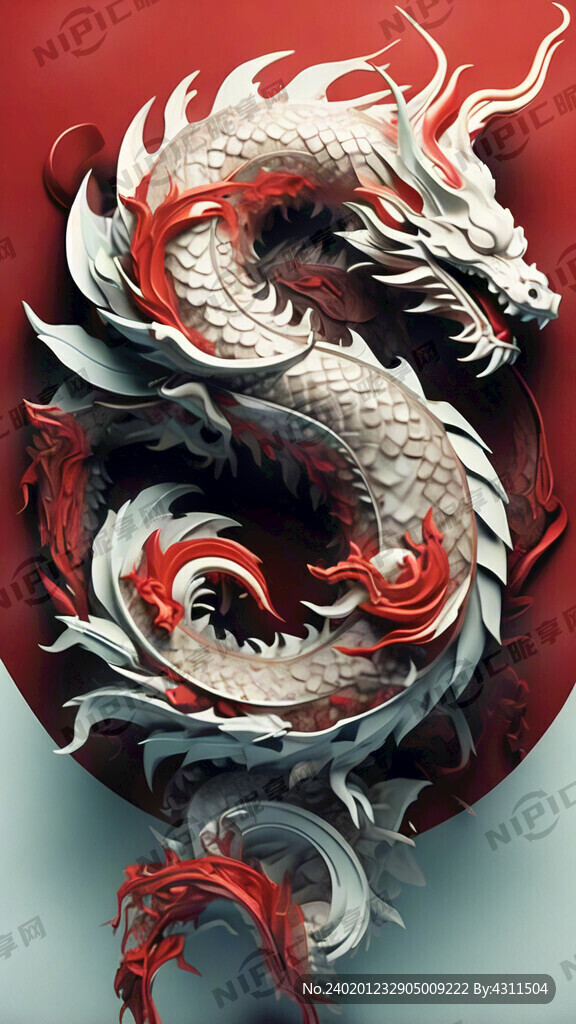 抽象 极简 龙元素 红色背景