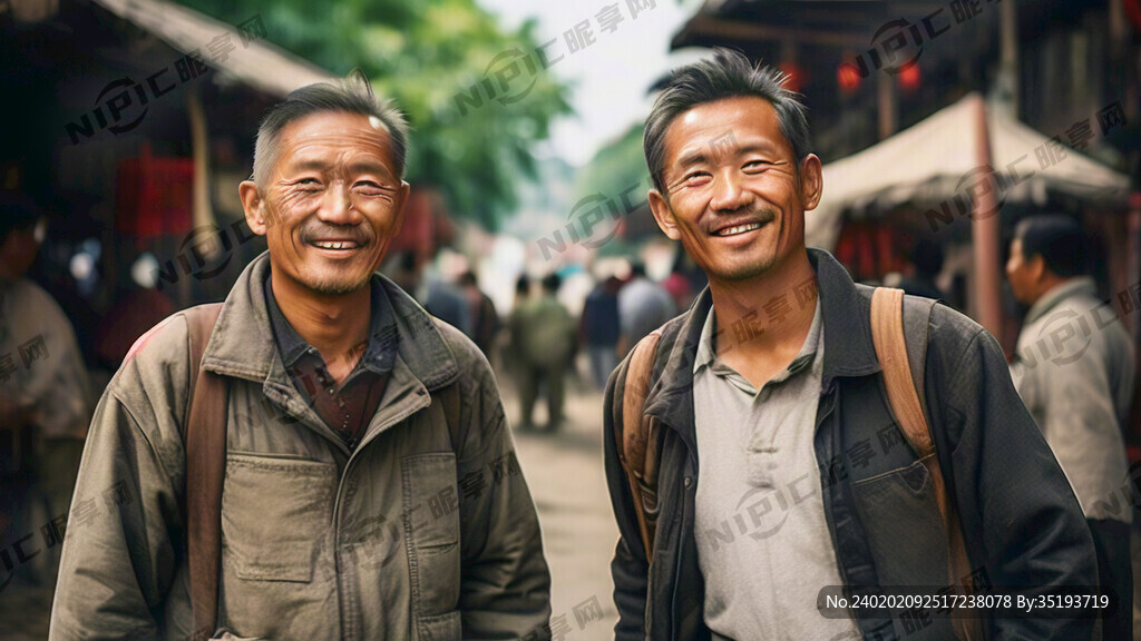 两位衣着朴实的中年农民相向而行