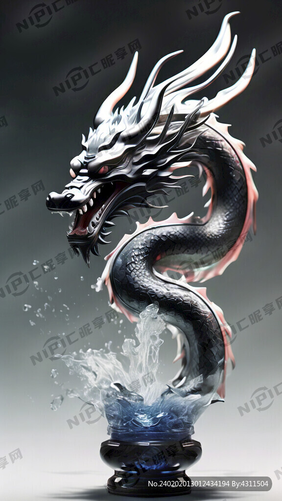 一条中国龙 赛博背景 黑色