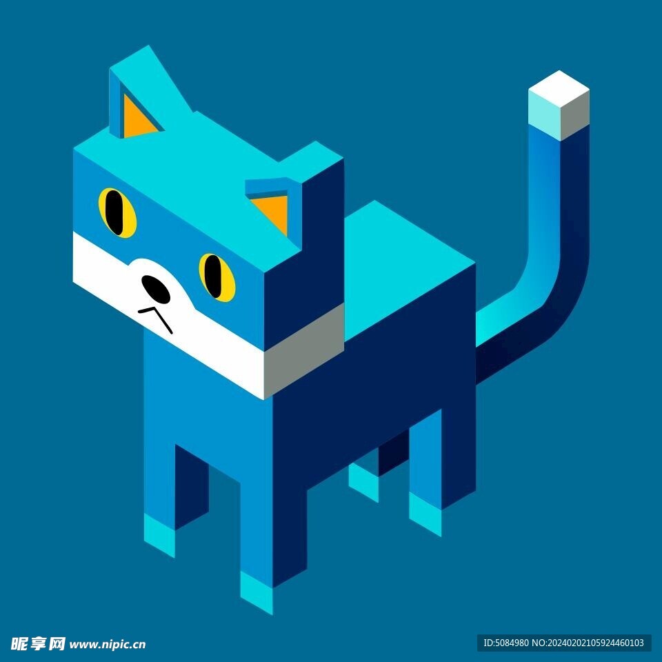 3D效果视角的蓝猫