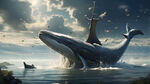 鲸落与海，超高清，细节刻画，唯美天空，光线，飘渺电影般环境