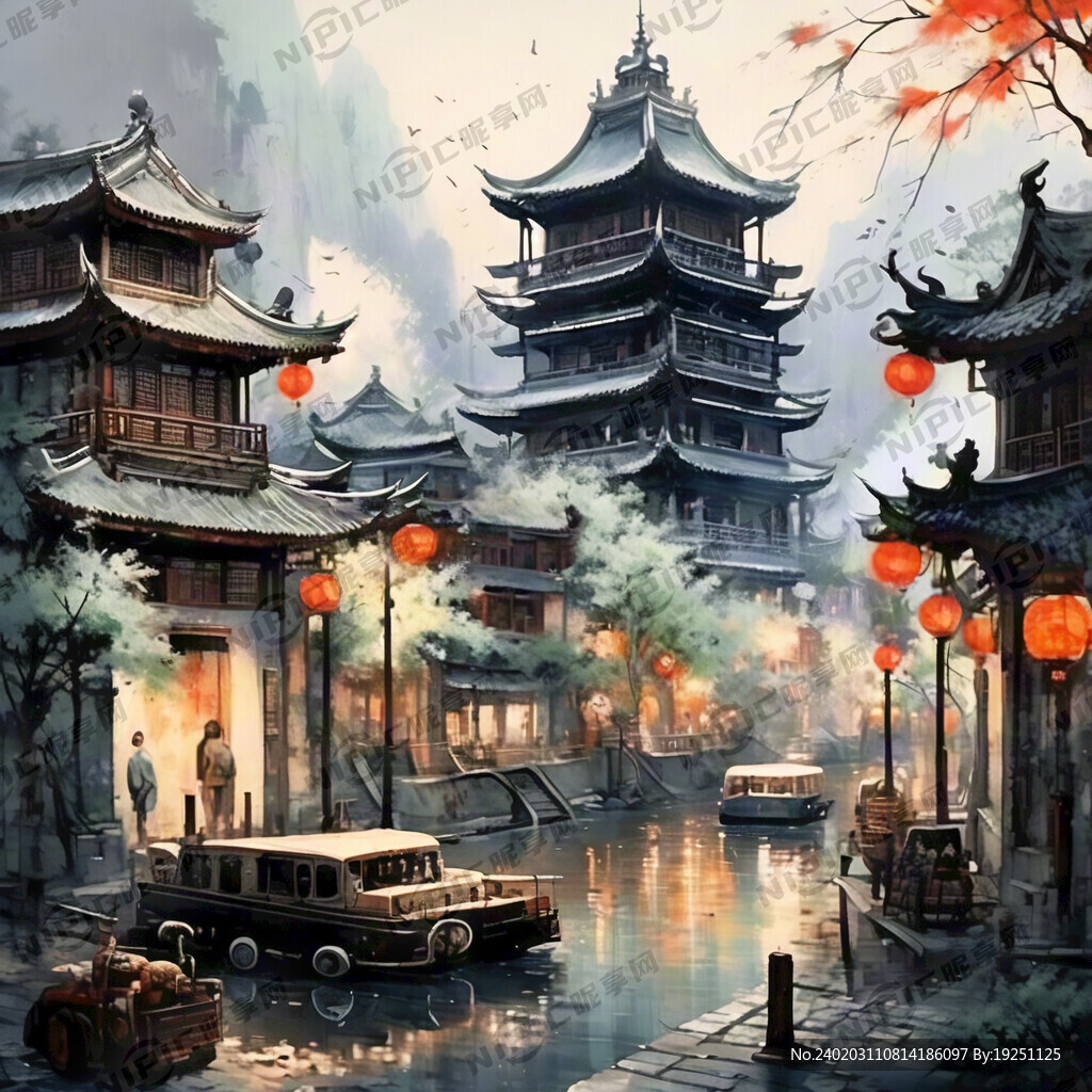 中国风 古镇 车水马龙