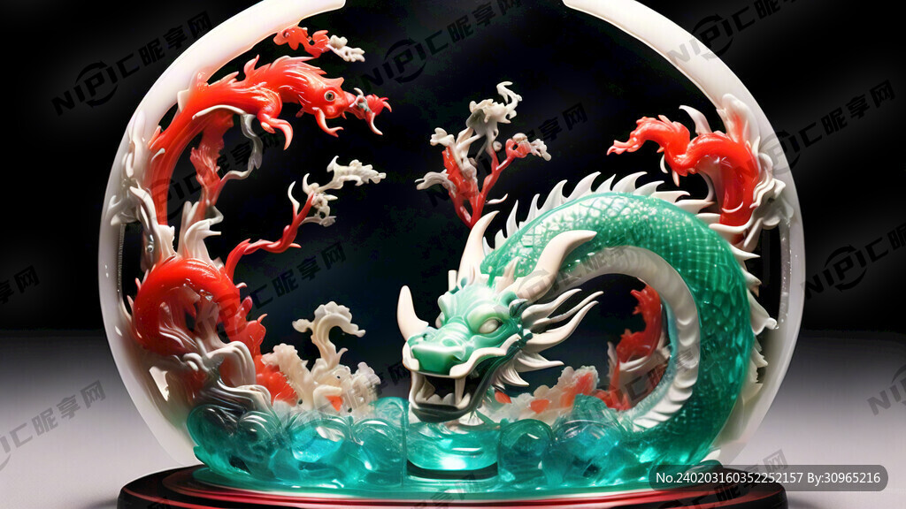 翡翠摆件 晶莹剔透 龙 荧光感