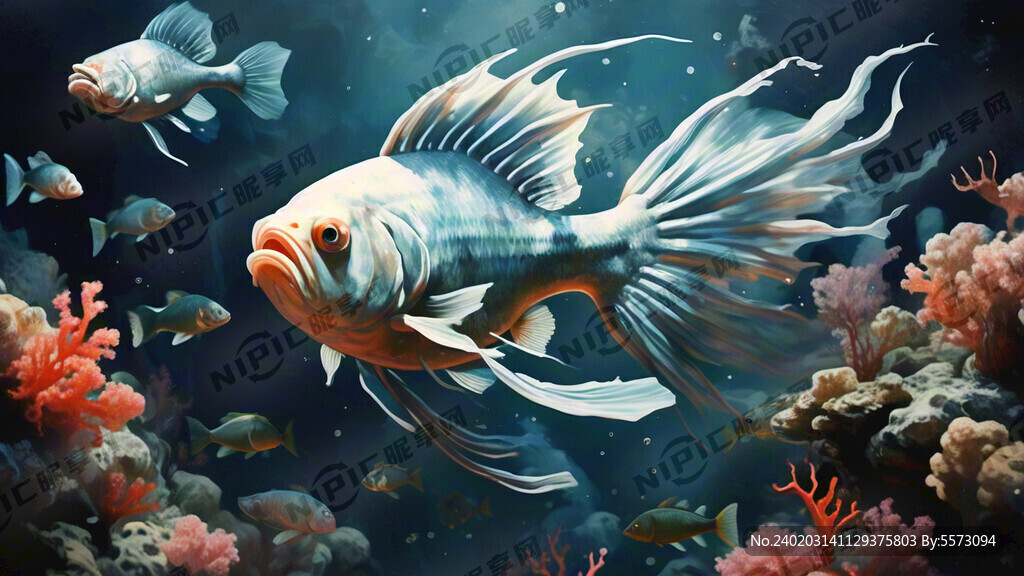 鱼 深海 蓝色 海藻 很多鱼
