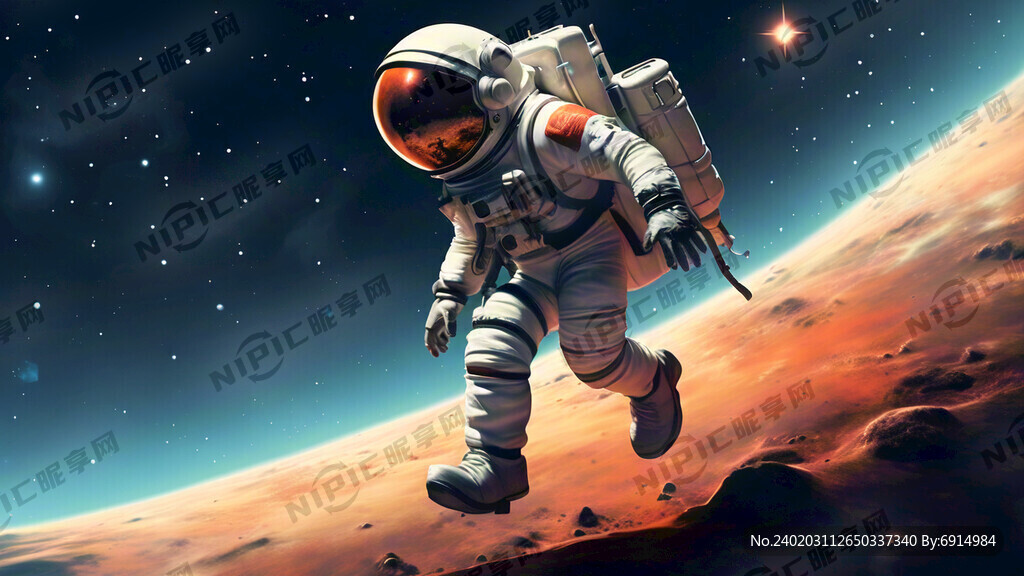 航空 宇航员抬脚走步 卡通