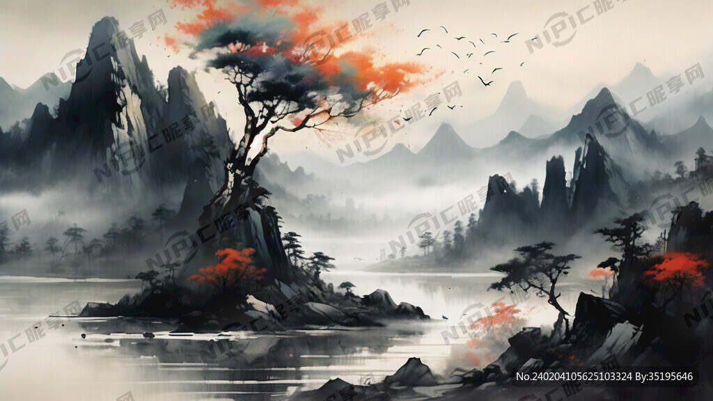 山水画 抽象 朦胧 水墨 远山