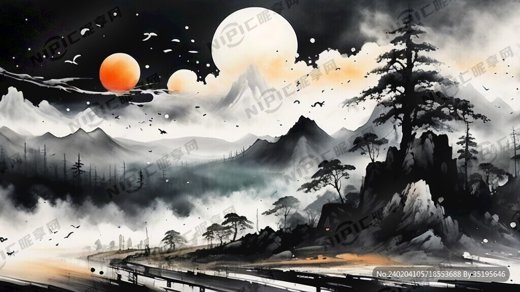 山水画 抽象 朦胧 水墨 远山