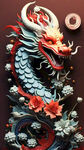 中国龙 卡通红色龙 透明喜庆龙 中国年 龙年 立体 红色 腾云驾雾 3D