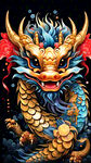 手绘中国龙 一条可爱的中国龙 金色龙 中国红 新年特效 微信红包封面 龙年吉祥