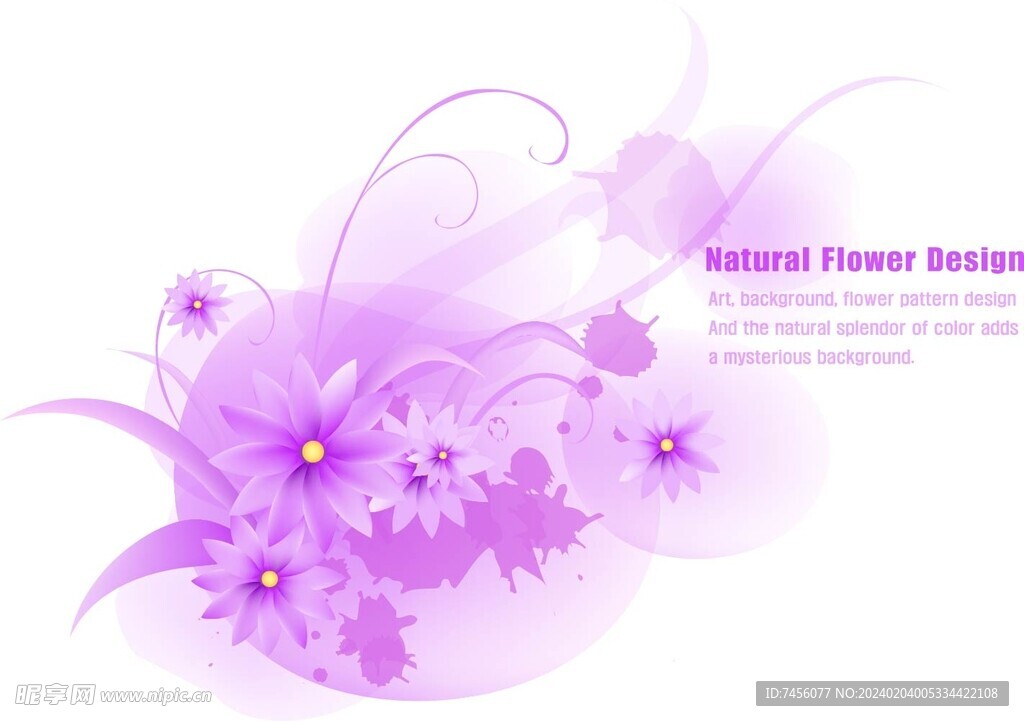 水墨水彩紫色花卉花藤素材