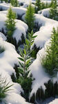 雪地露出绿色草皮，俯视图，特写镜头